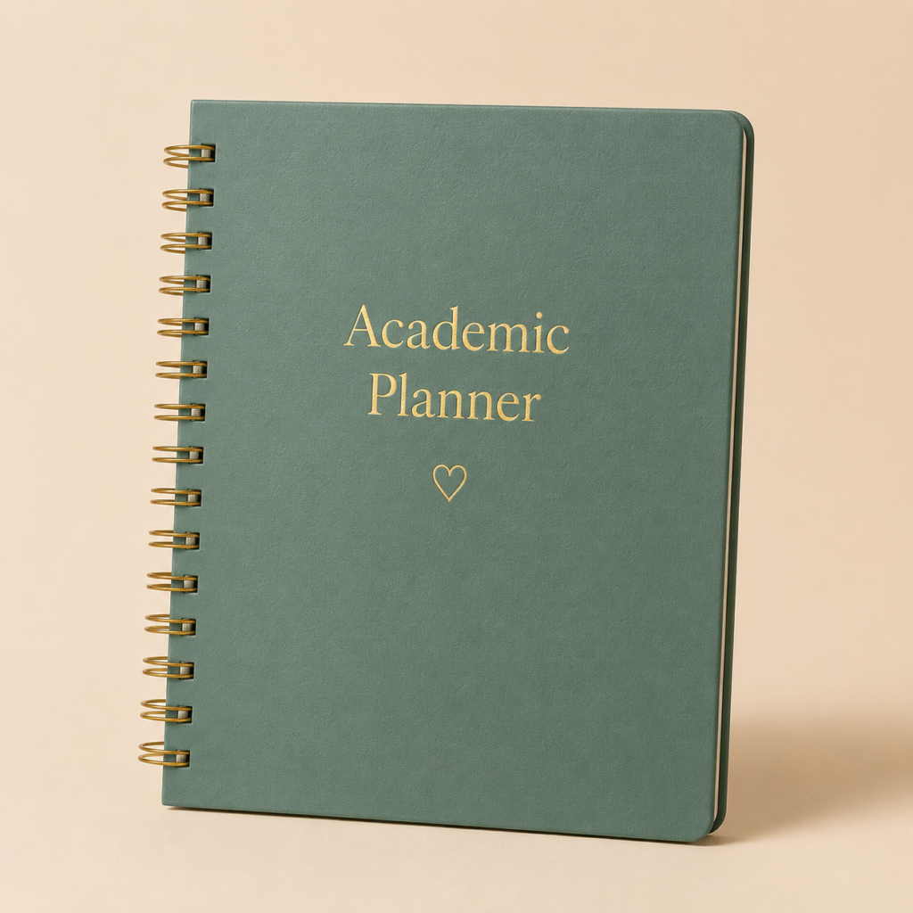 Academic Planner notebook with spiral binding for organizing weekly and monthly study schedules