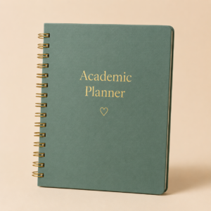 Academic Planner notebook with spiral binding for organizing weekly and monthly study schedules