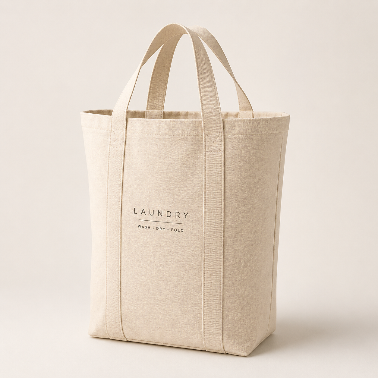 Cream laundry bag on a clean neutral background