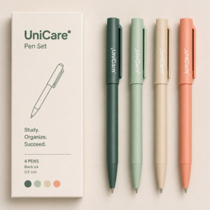 UniCare Pen Set with 4 soft-color pens for lectures, revision, and daily planning