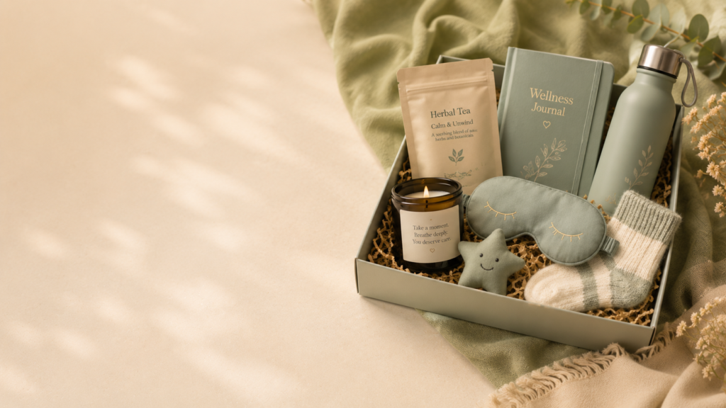 UniCare student self-care essentials box for university, including wellness items and study support products.