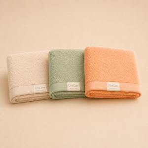 Mini Towels in Beige Green and Orange for student dorm and gym routines